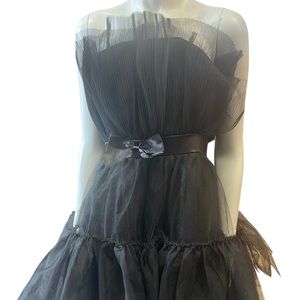 Y2K Tulle Lace Cocktail Dress Corset Bodice Solid Black